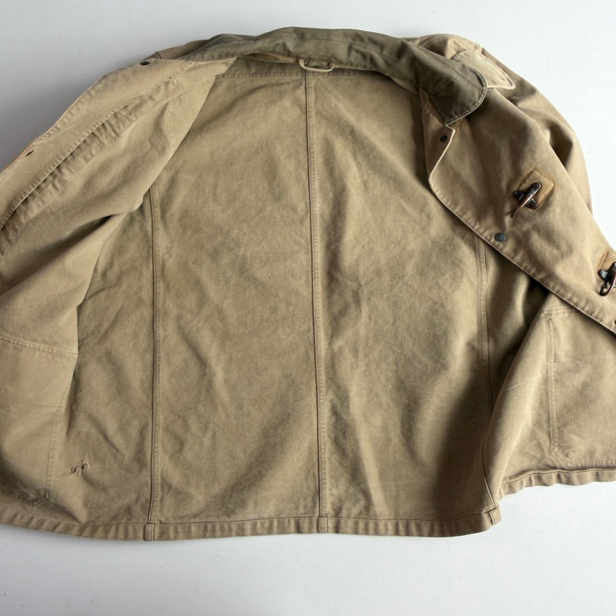 VNTG Polo Ralph Lauren (XL) Sage Fireman Clasp Leather Trim Canvas Coat