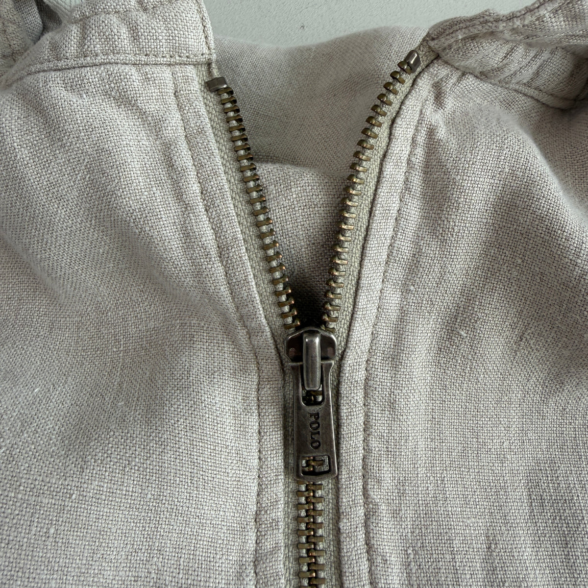 VNTG Polo Ralph Lauren (L) 100% Linen Almond-Color Zip Hooded Jacket