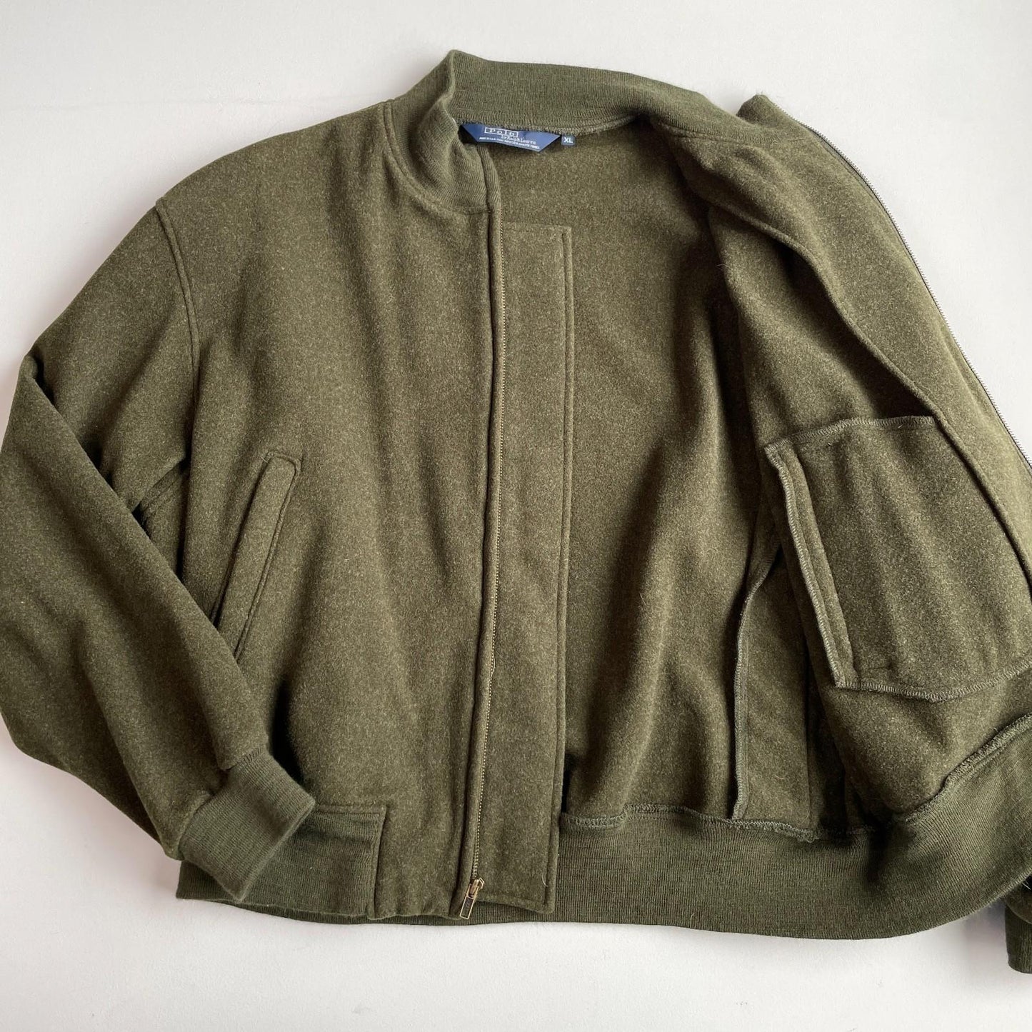 VNTG Polo Ralph Lauren (XL) Forest Green 100% Wool Bomber-Style Jacket