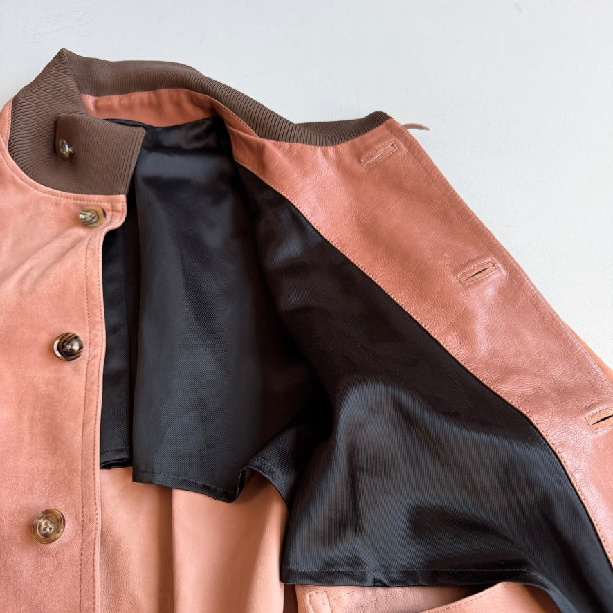 MINT! Tom Ford (50 IT) Blush Clay Calfskin Suede Leather Bomber-Style Jacket