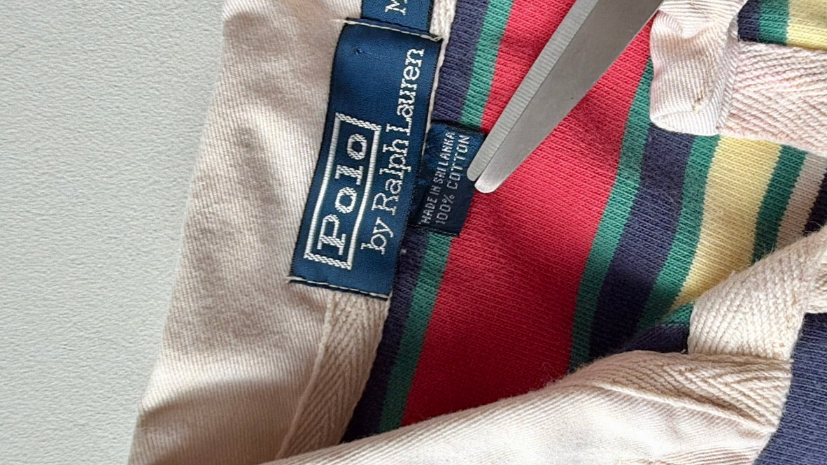 VNTG Polo Ralph Lauren (M) Y2K Striped Cotton Rugby Shirt