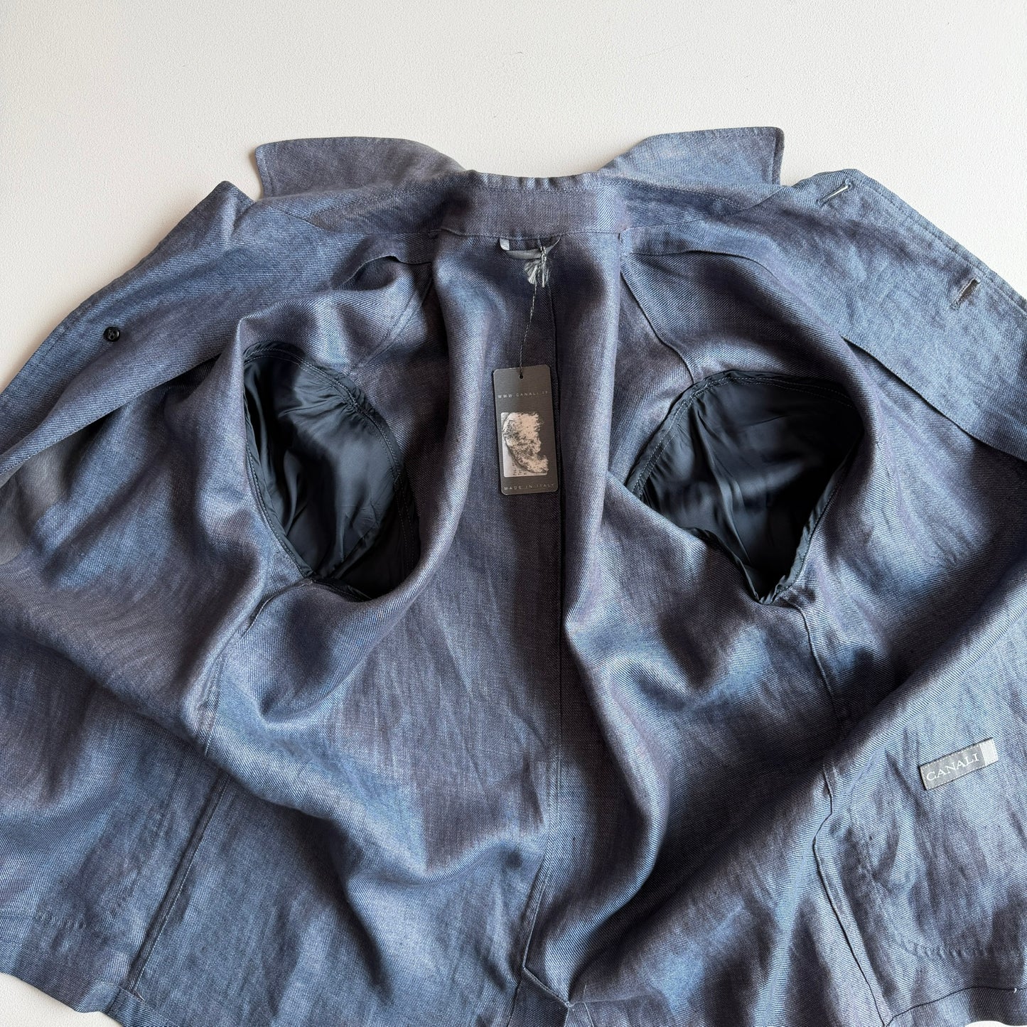 Canali 48IT (fits like 50IT) Iridescent Slate Blue Linen Chore Coat