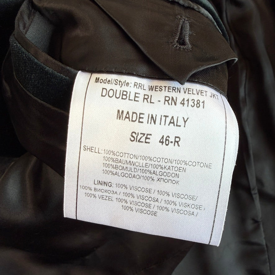 RRL Ralph Lauren (46R) Velvet Velour Floral Decorative Western Sport Jacket