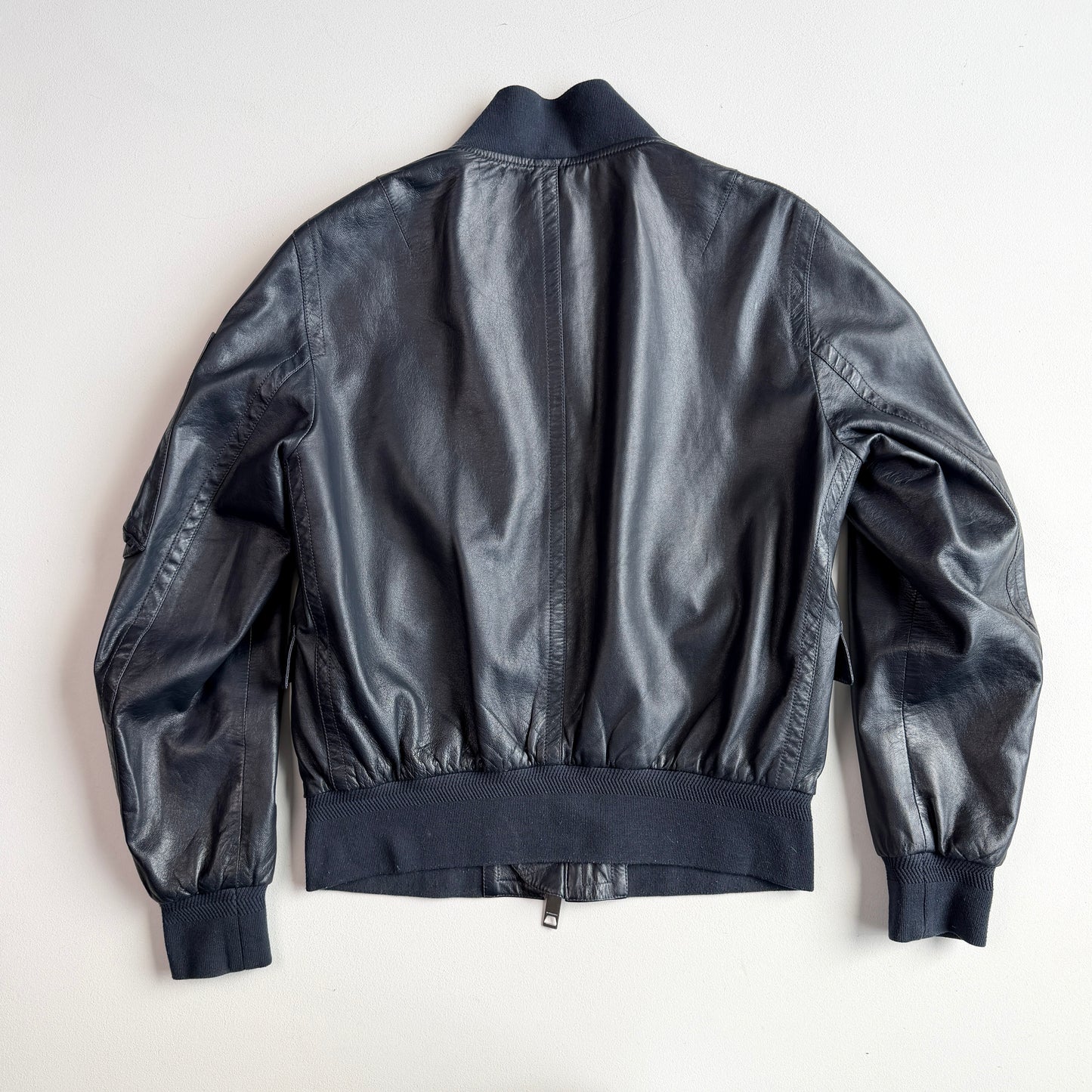 Burberry Brit (48 IT / M) Metallic Blue Leather Bomber Jacket