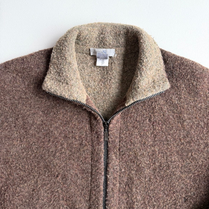 Zenga Sport (M) Wool-Blend Mottled Boucle Red Brown Jacket