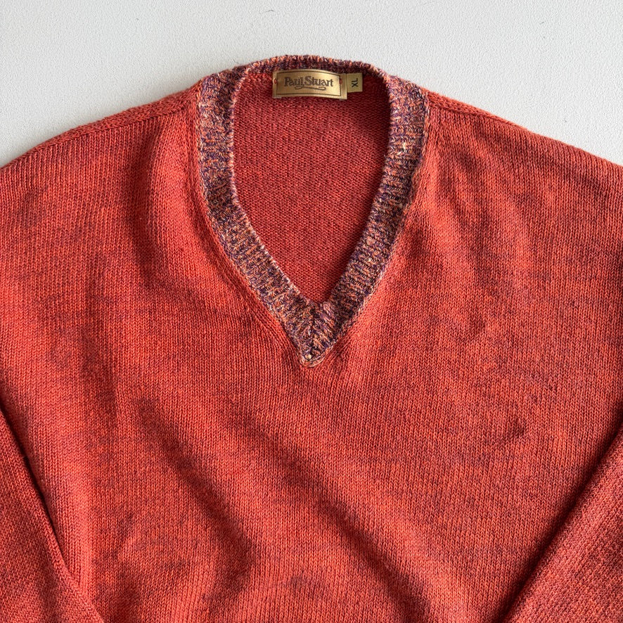 Paul Stuart (XL) 100% Linen Clay Orange Ireland V-Neck Sweater