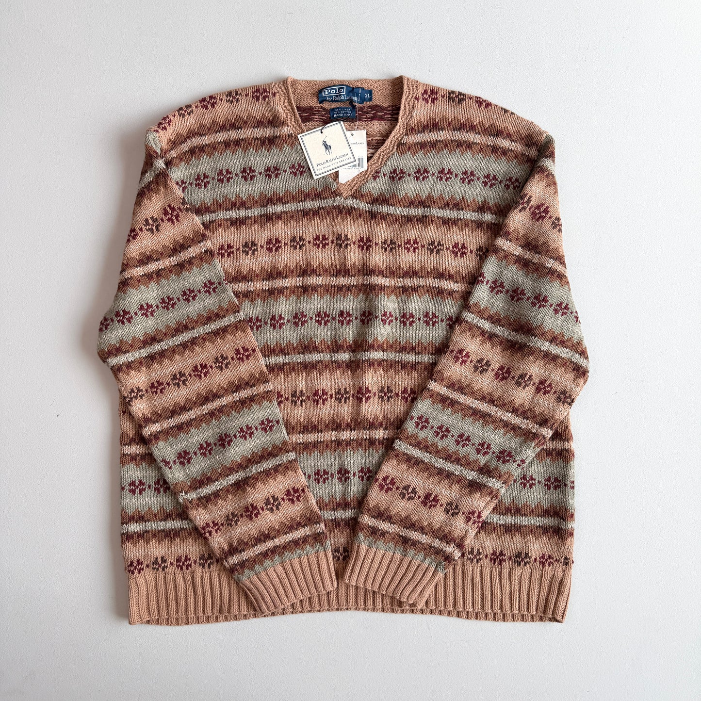 NWT Polo Ralph Lauren (XL) Linen/Cotton Fair Isle Folk Knit Sweater