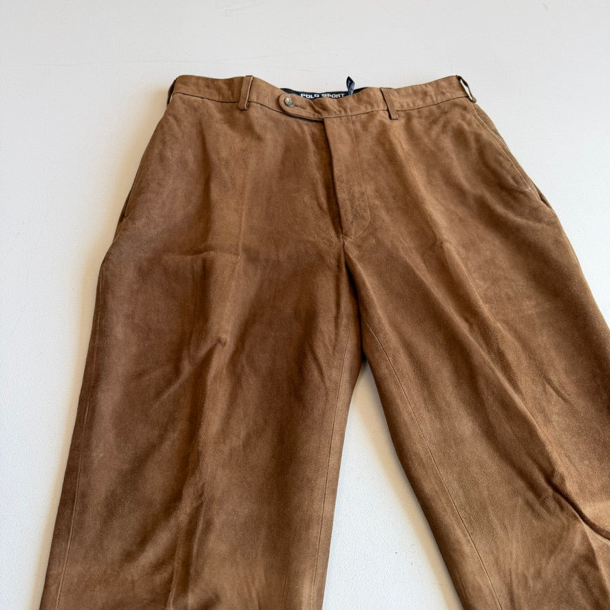 Ralph Lauren Polo Sport (33x30) Suede Leather Brown Lined Pants