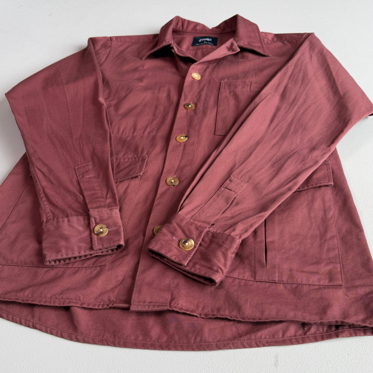 Drake's London (S) Maroon Cotton/Cashmere Chore Work Overshirt