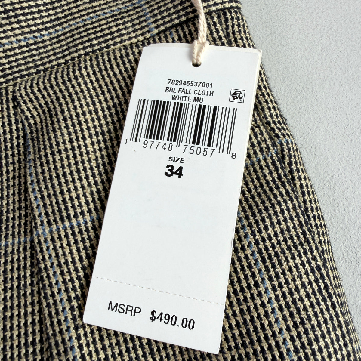 NWT RRL Ralph Lauren (34) 100% Linen Pleated Brown/Gray Blue-Overcheck Trouser Pants