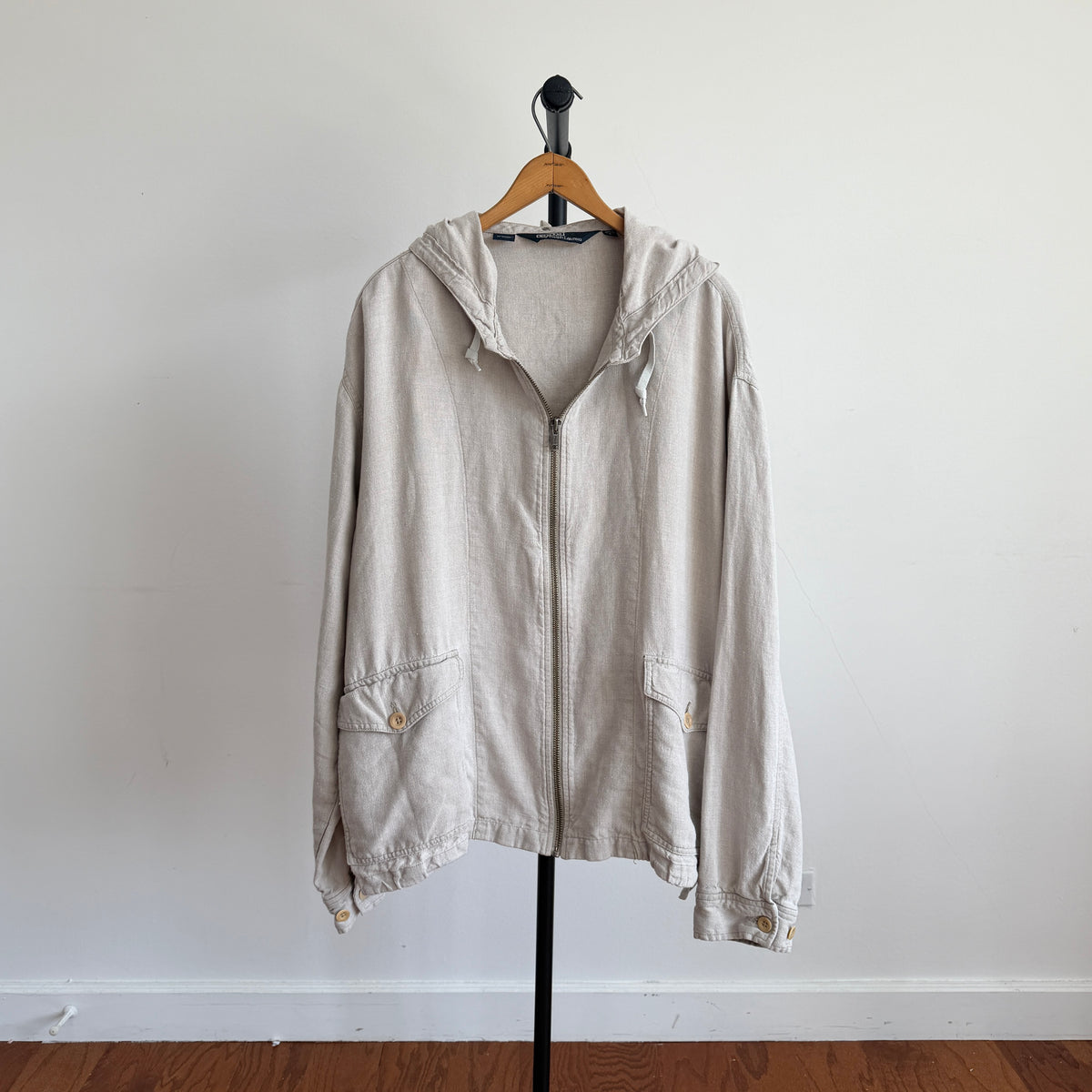 VNTG Polo Ralph Lauren (L) 100% Linen Almond-Color Zip Hooded Jacket