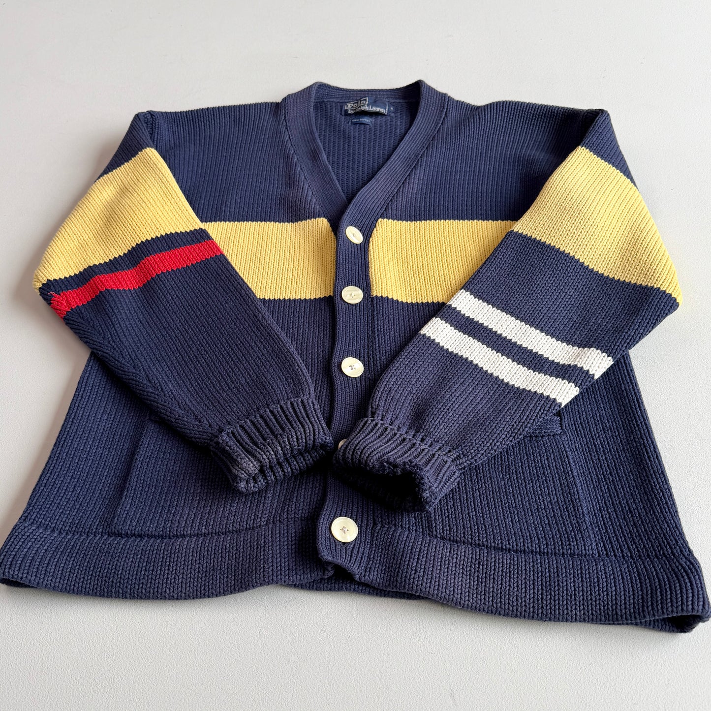 VNTG Polo Ralph Lauren (M) 90s Colorblock Cotton Knit Cardigan Sweater