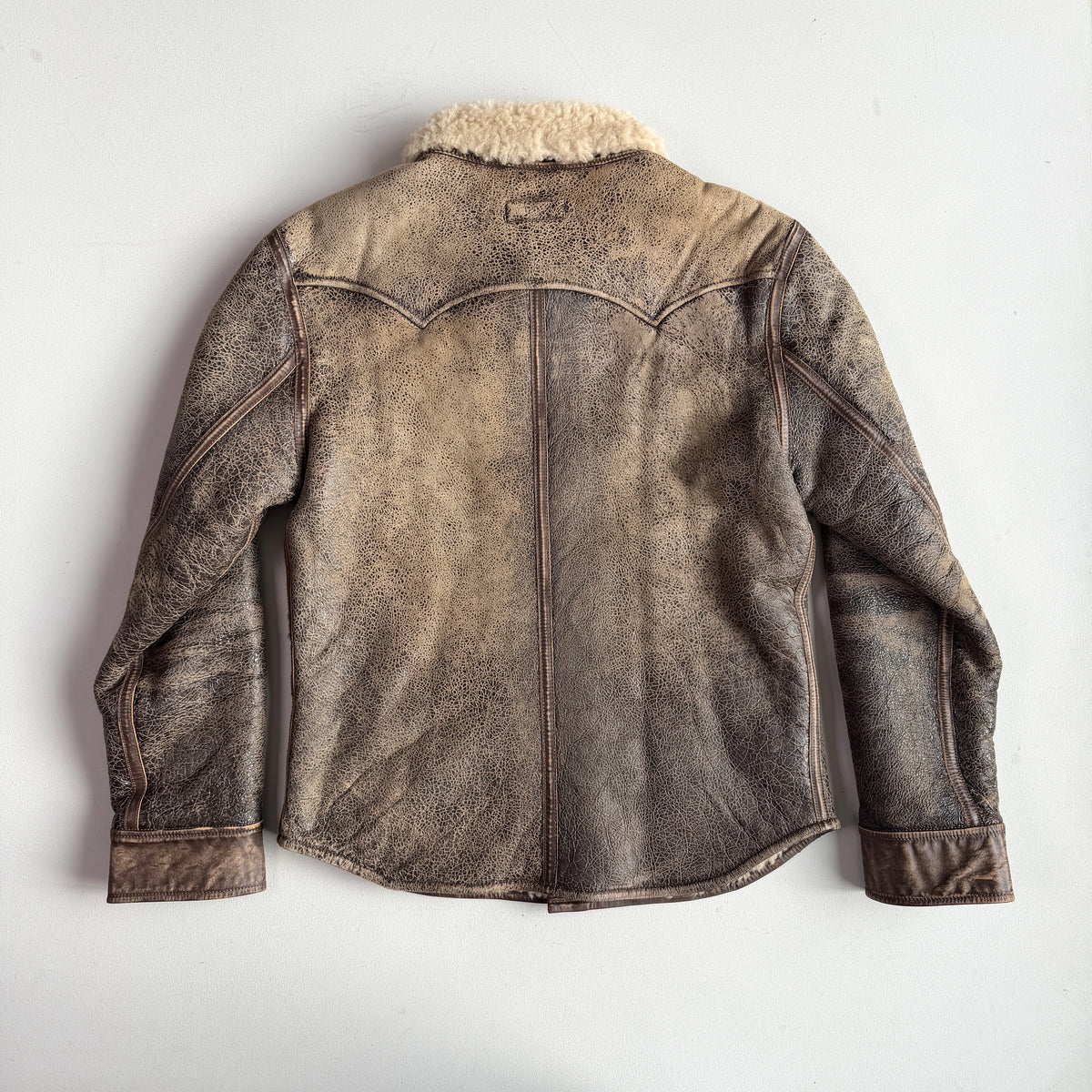NWT Polo Ralph Lauren (S) Leather Shearling Western Pearl Snap Jacket Shirt
