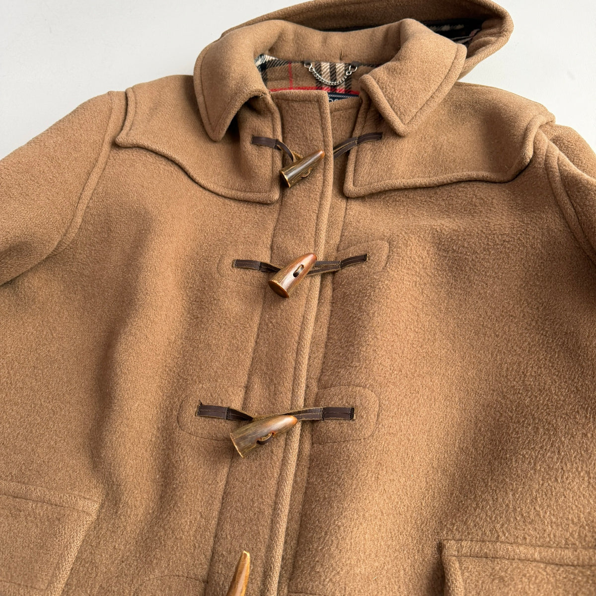 VNTG Burberry London (48) 100% Wool Brown Nova Check Duffle Coat