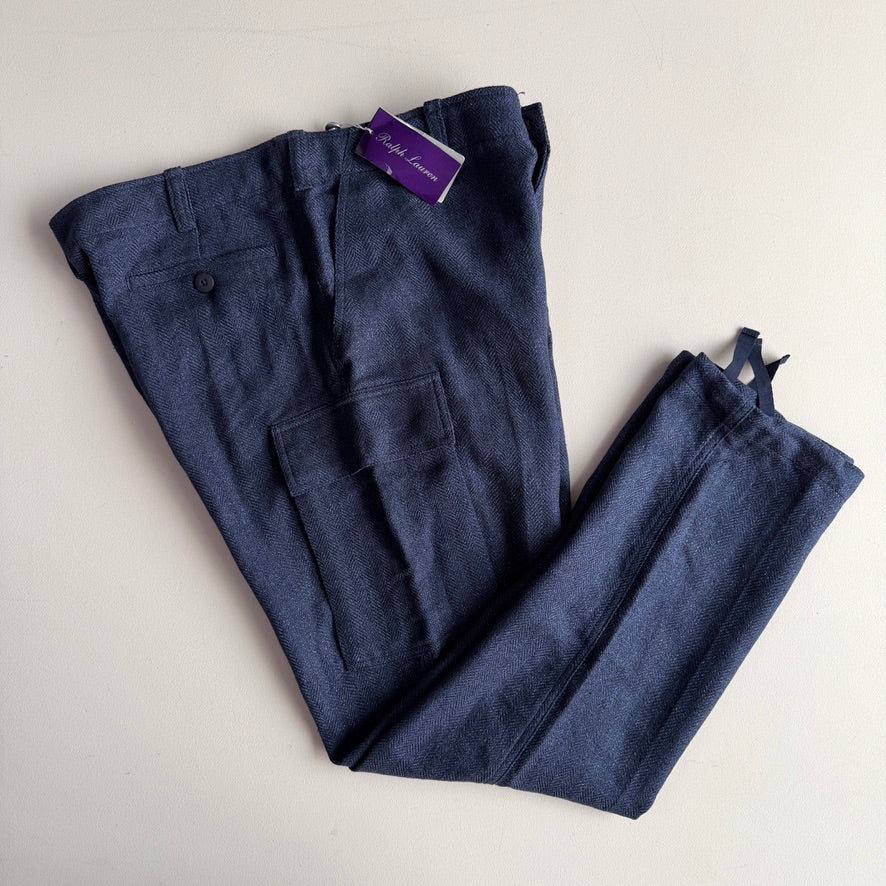 NWT Ralph Lauren Purple Label (36x32) Linen/Wool/Silk Herringbone Cargo Pants