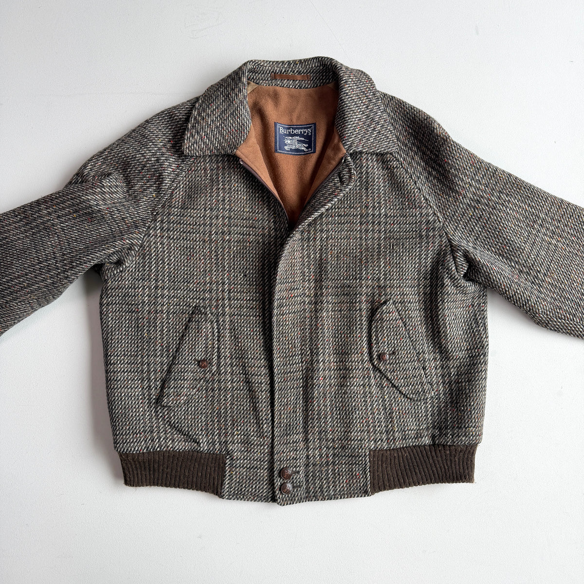 VNTG Burberry (XL) Tweed Melange Wool Raglan Sleeve Bomber Jacket