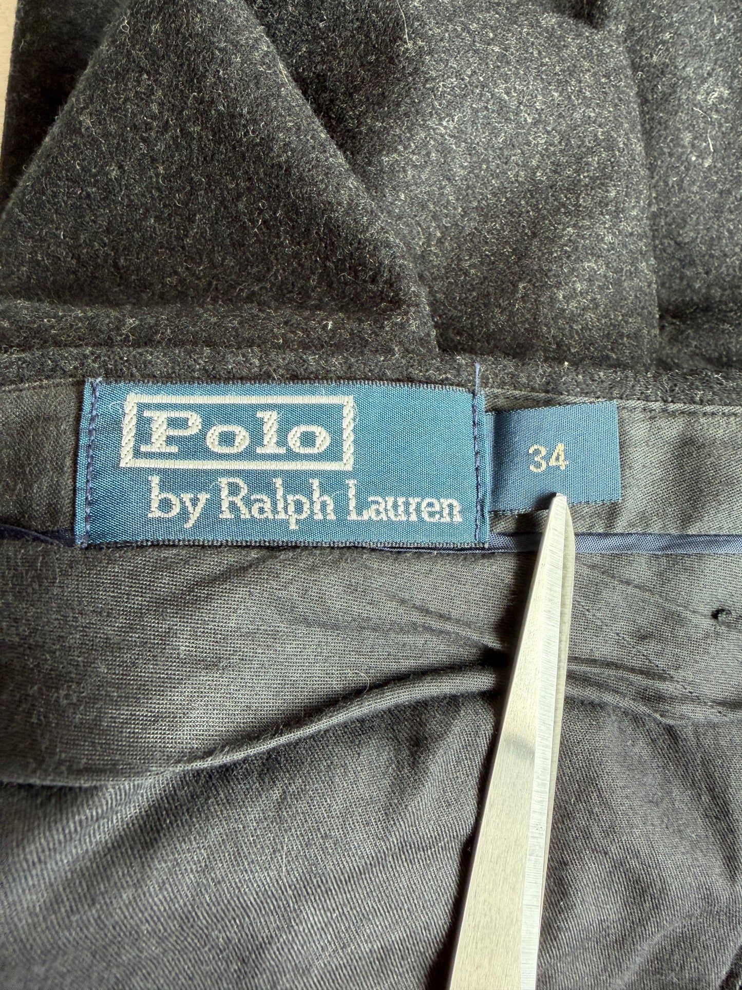 Polo Ralph Lauren (34x34) Brass Side Tab Wool/Cashmere Flannel Trouser Pants