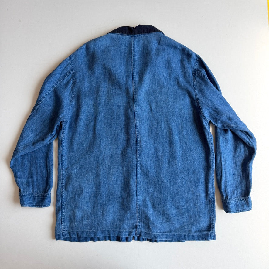 VNTG Polo Ralph Lauren (L) 100% Linen "bleu de travail" Indigo Chore Workwear Coat