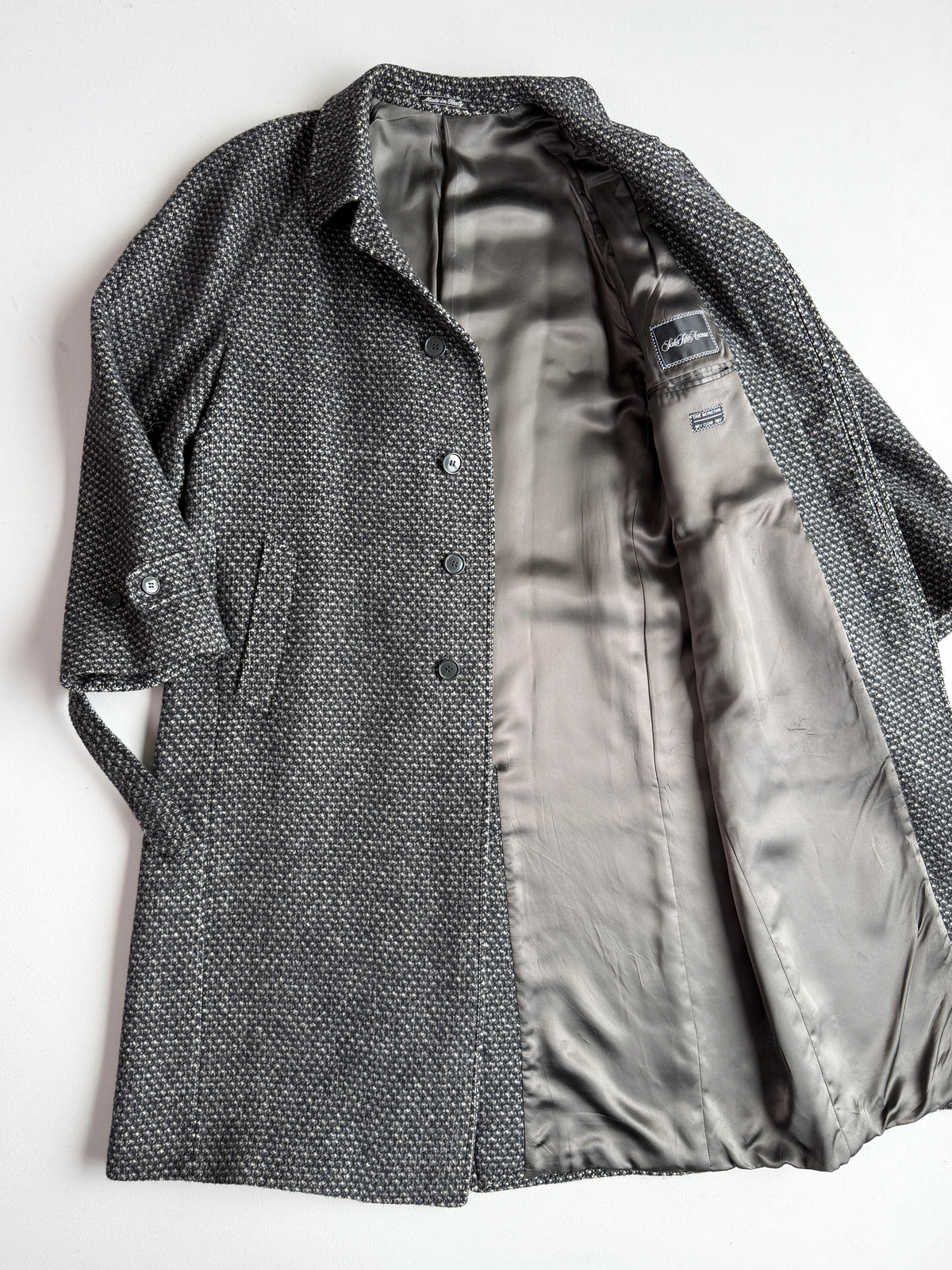 VNTG Giorgio Armani MANI (42R) 100% Wool Tweed Belted Balmacaan Overcoat