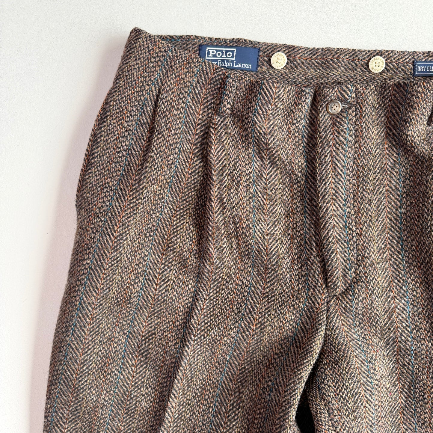 VNTG Polo Ralph Lauren (36 x 31-33) Wool Tweed Blue/Orange Over Stripe Tweed Pants