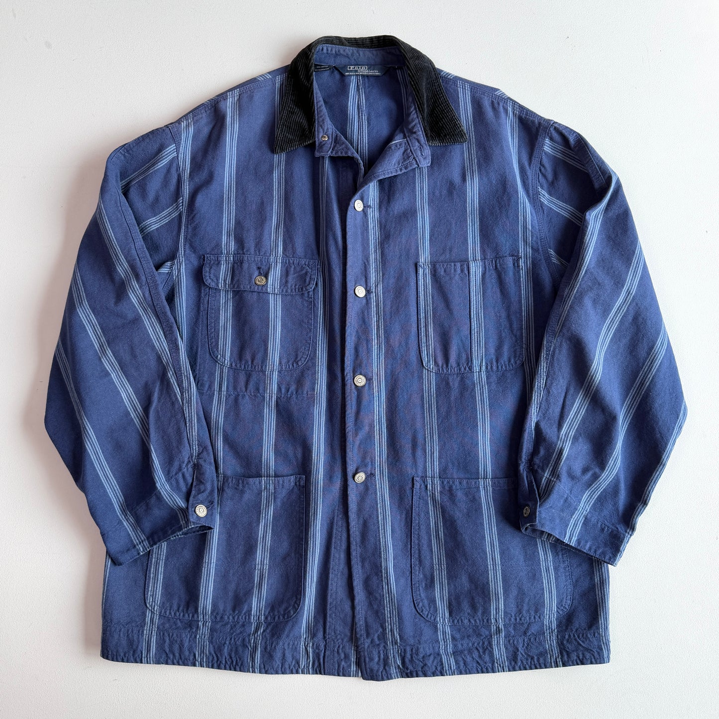 VNTG Polo Ralph Lauren (L) Mattress Ticked Cotton Indigo Chore Field Coat