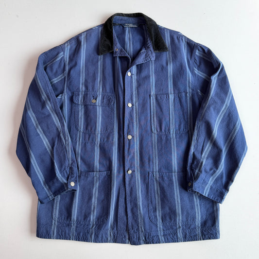 VNTG Polo Ralph Lauren (L) Mattress Ticked Cotton Indigo Chore Field Coat