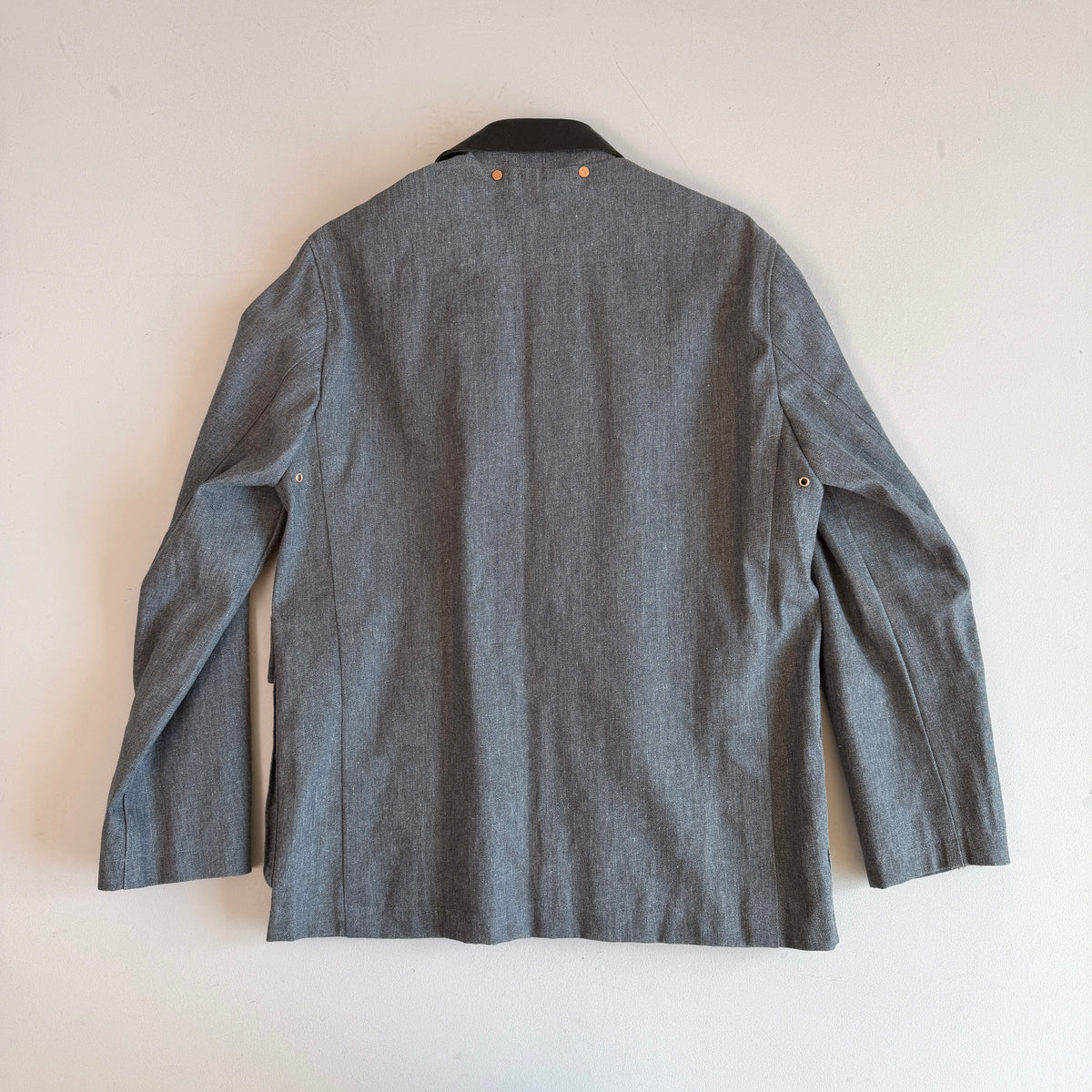 Billy Reid (M) Leather Collar Gray Denim Copper Hardware Field Jacket
