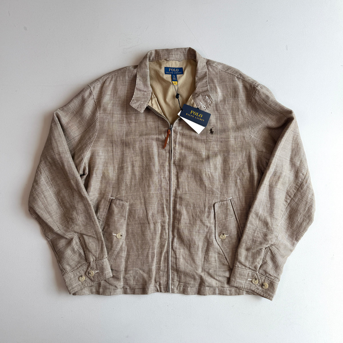 NWT Polo Ralph Lauren (XL) Linen Blend Glen Plaid Lined Lightweight Jacket
