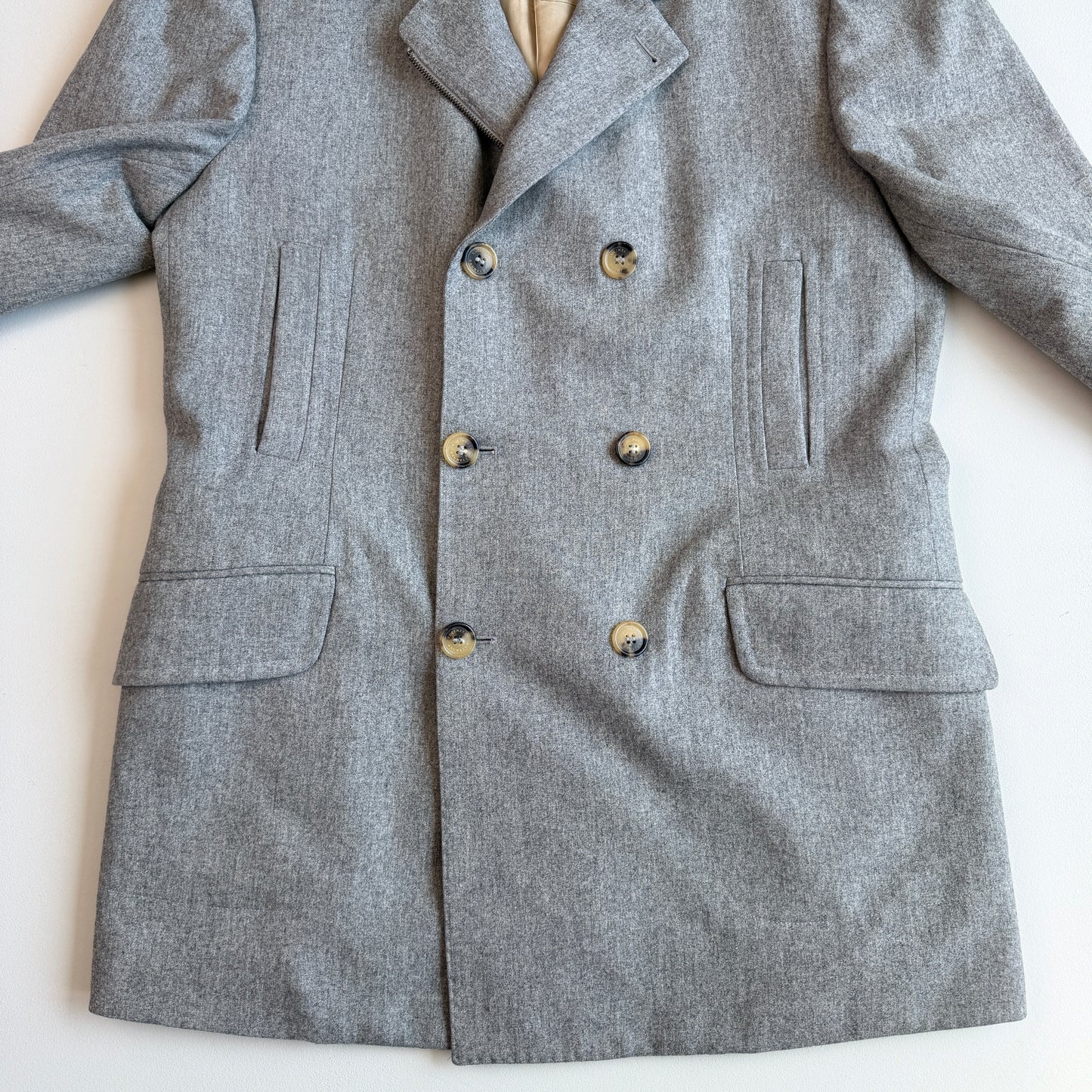 Brunello Cucinelli (50) Sport-Coat Style Brushed Wool Cashmere Zip Peacoat
