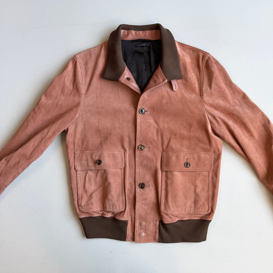 MINT! Tom Ford (50 IT) Blush Clay Calfskin Suede Leather Bomber-Style Jacket