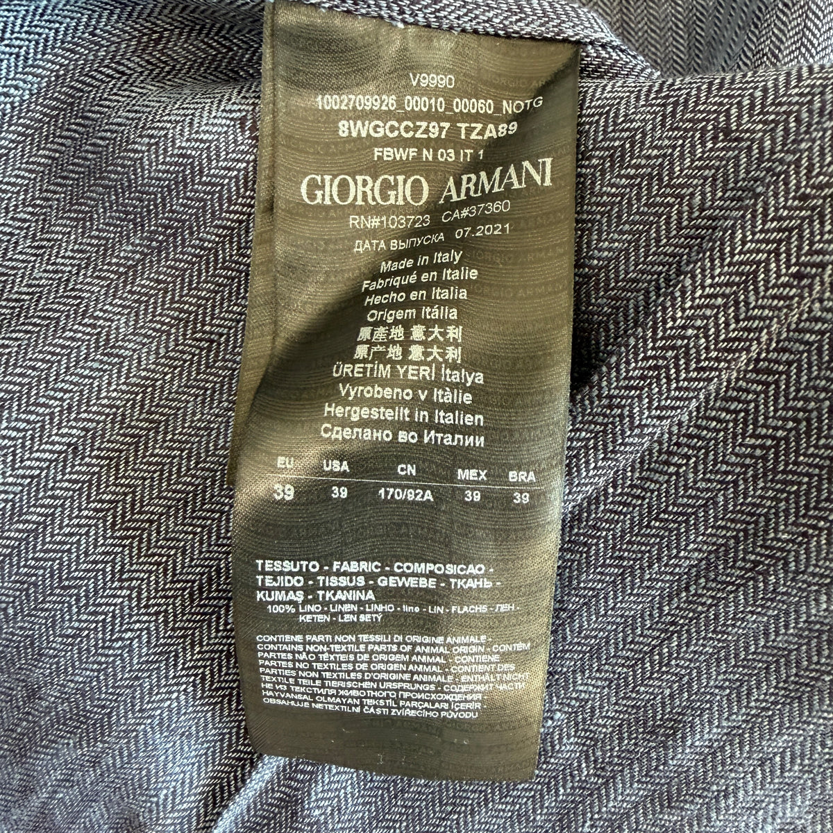 NWOT Giorgio Armani (15.5 / Fits M) 100% Linen Slate Blue Herringbone Shirt