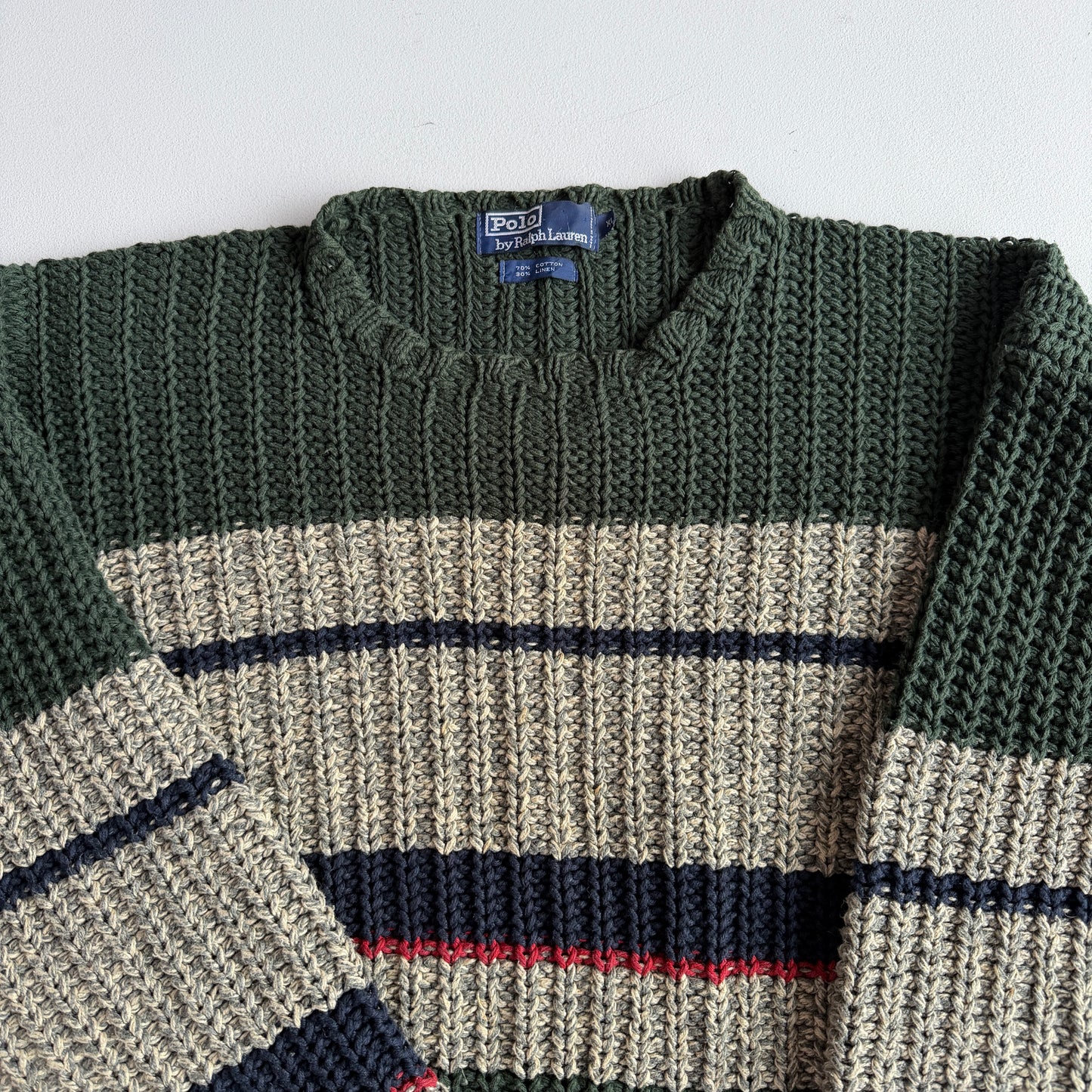 VNTG Polo Ralph Lauren (XL) Cotton/Linen Rib Knit Stripe Sweater