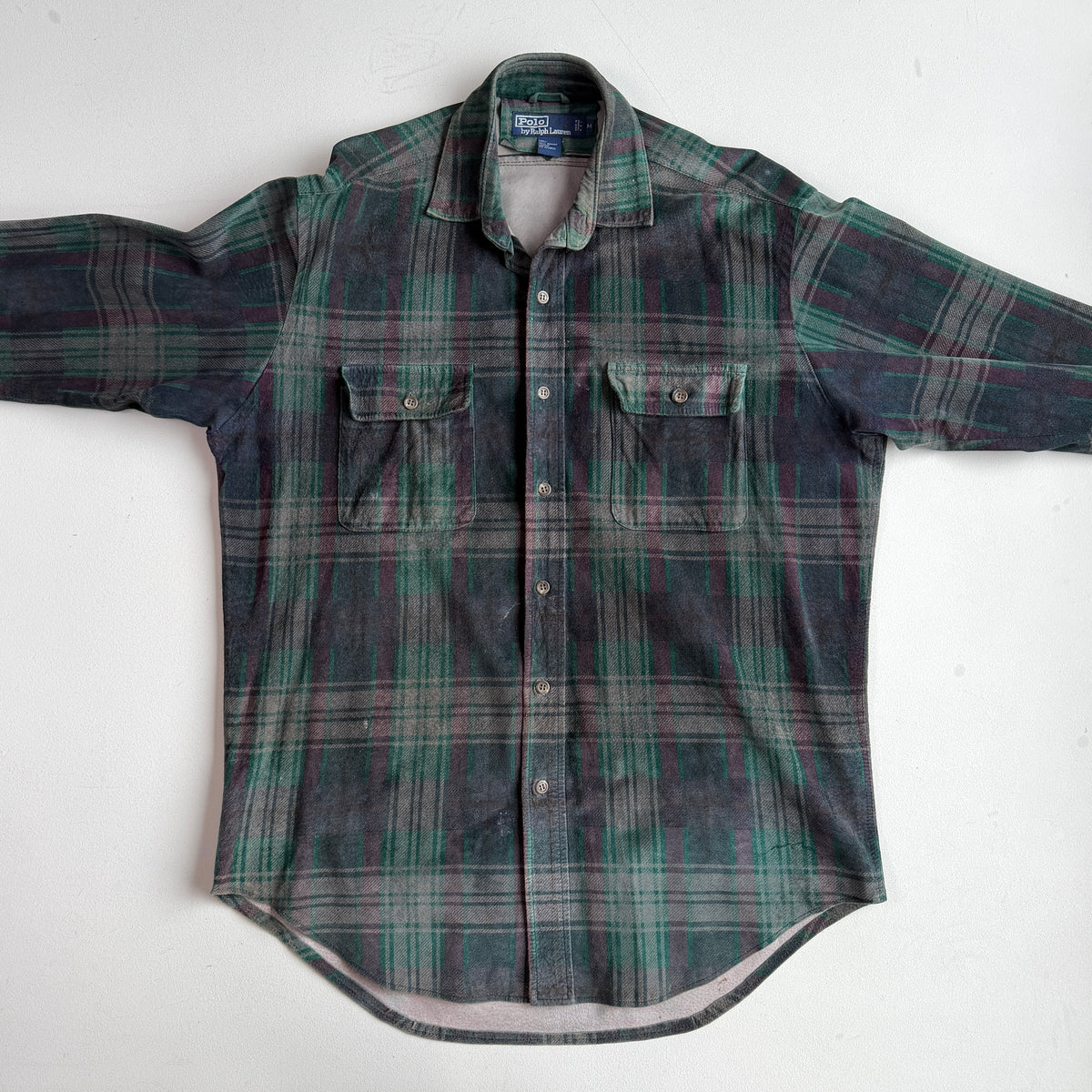 RARE! Polo Ralph Lauren (M) Suede Leather Plaid Tartan Button Front Shirt VNTG