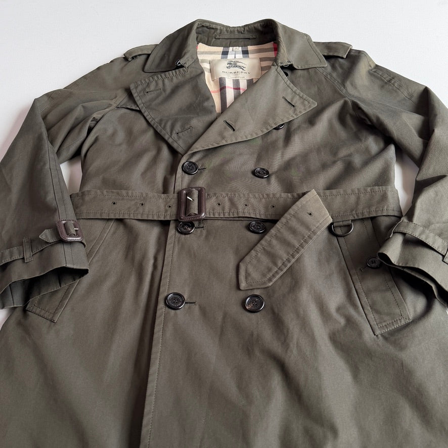 Burberry (54 IT) Kensington Gaberdine Cotton Olive Green Mid-Length Trench Coat