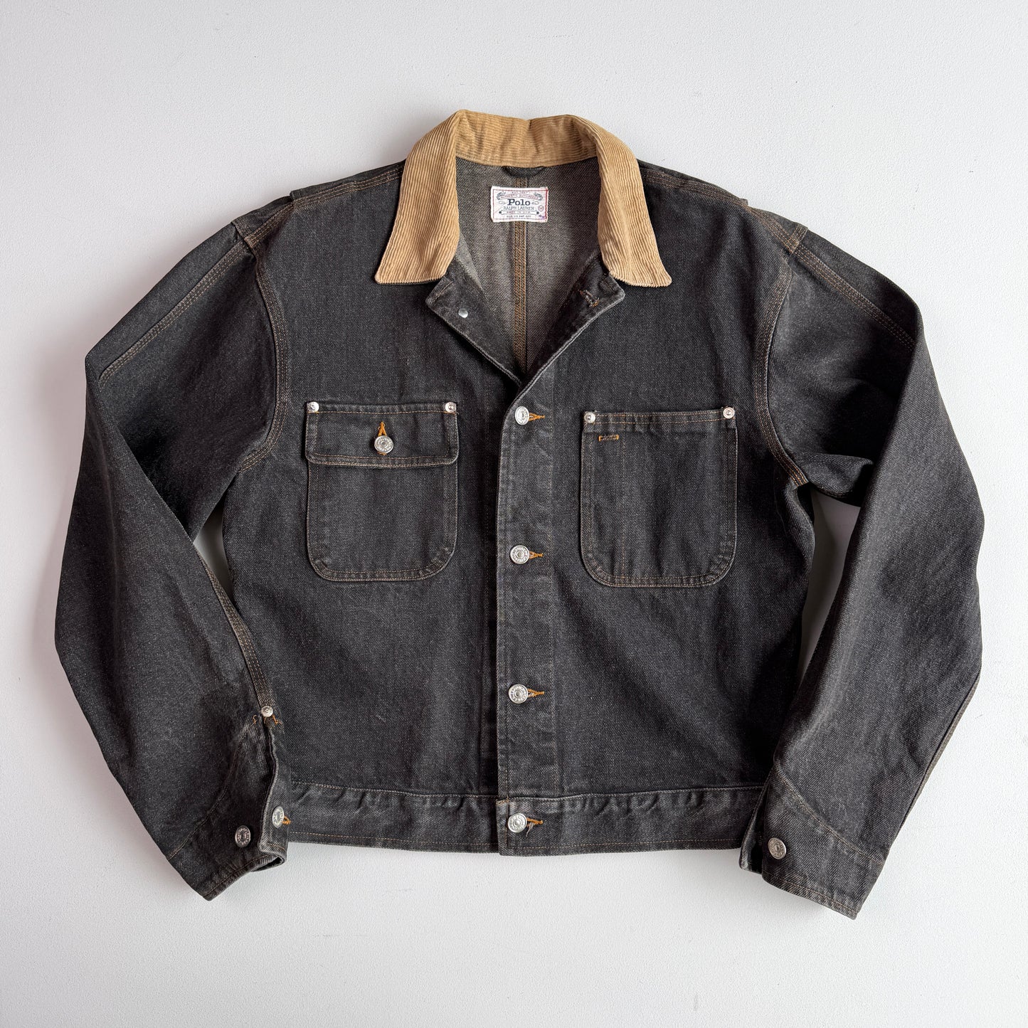 VNTG Polo Ralph Lauren (M) Charcoal Gray Denim Western Trucker Jacket