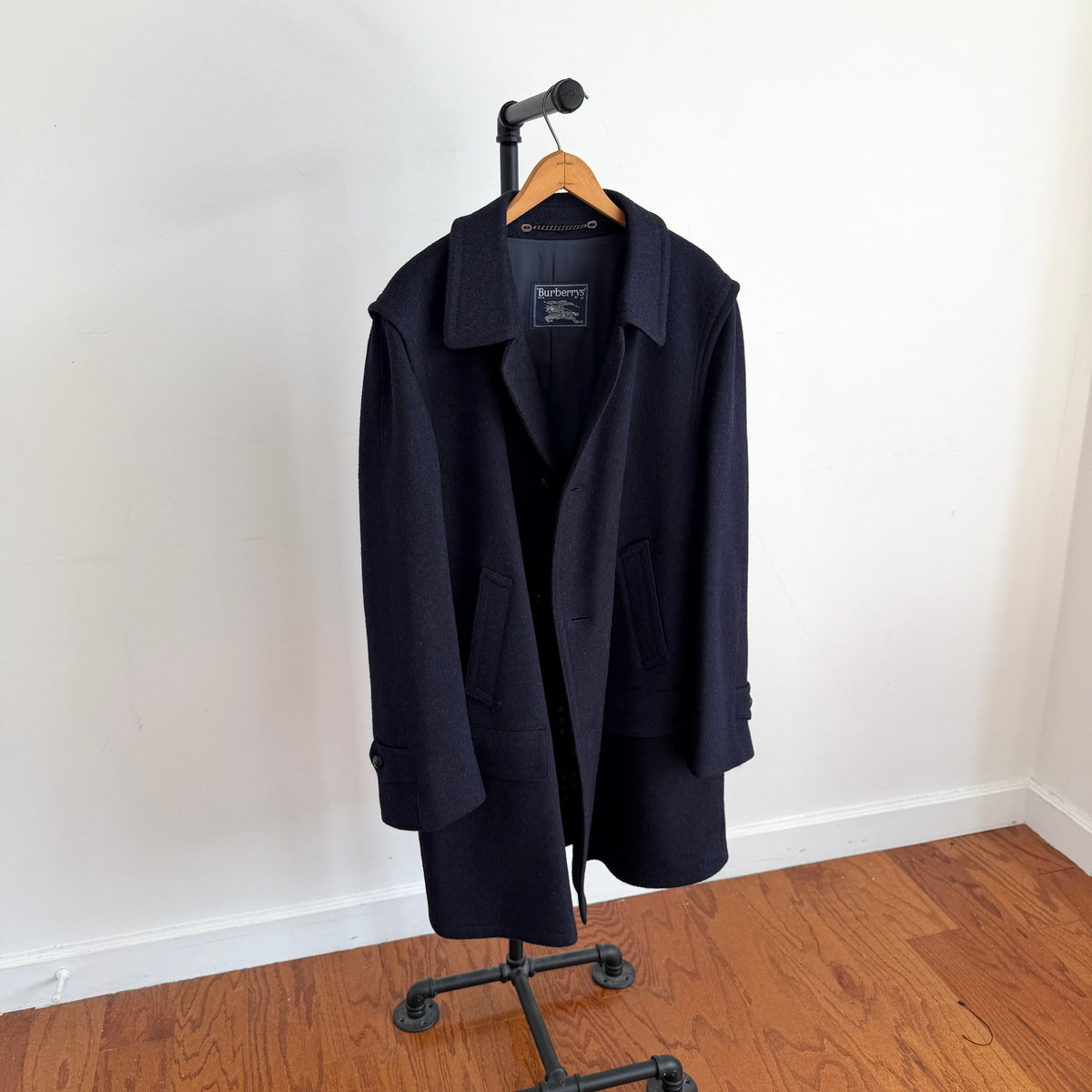 VNTG Burberry (40/ 50IT) Loden-Style MADE IN AUSTRIA Wool Navy Blue Overcoat