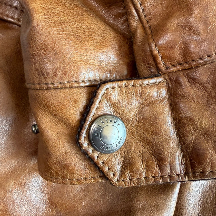 NWT Belstaff (58IT / 2XLT) Panther Cognac Four Pocket Leather Motorcycle Jacket