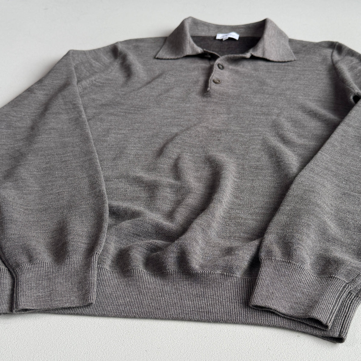 Brioni (50IT) Gray Wool Knit Collared Button Pullover Sweater