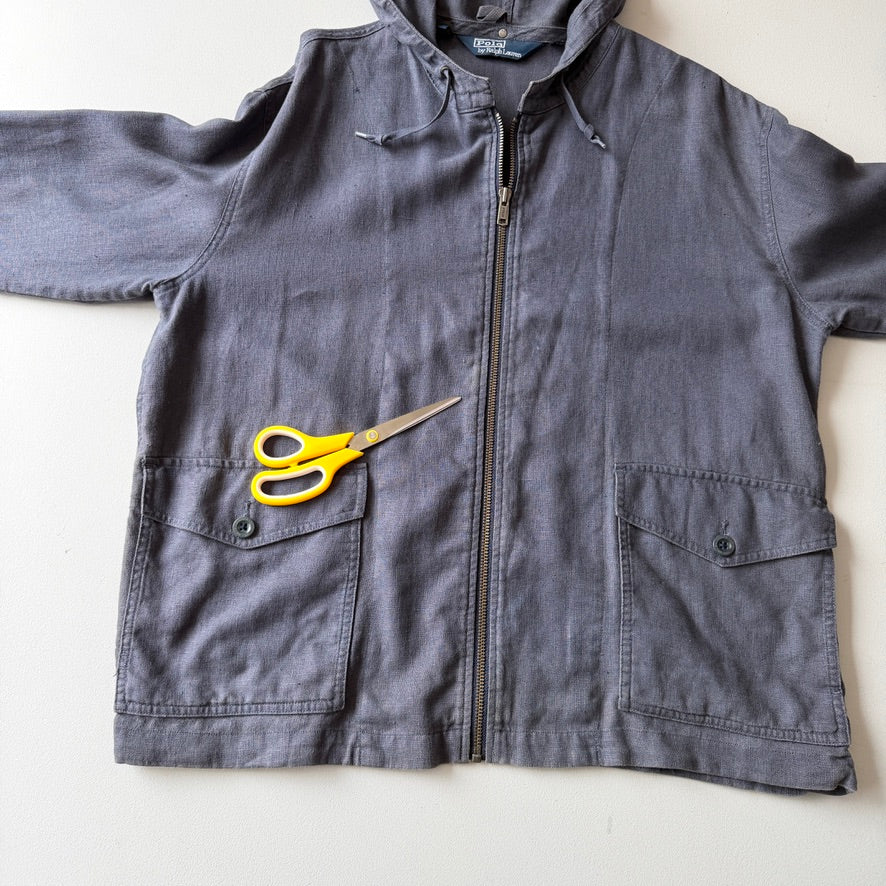 VNTG Polo Ralph Lauren (M) 100% Linen Slate Blue Hooded Jacket