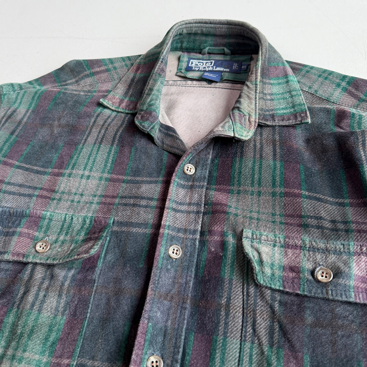 RARE! Polo Ralph Lauren (M) Suede Leather Plaid Tartan Button Front Shirt VNTG