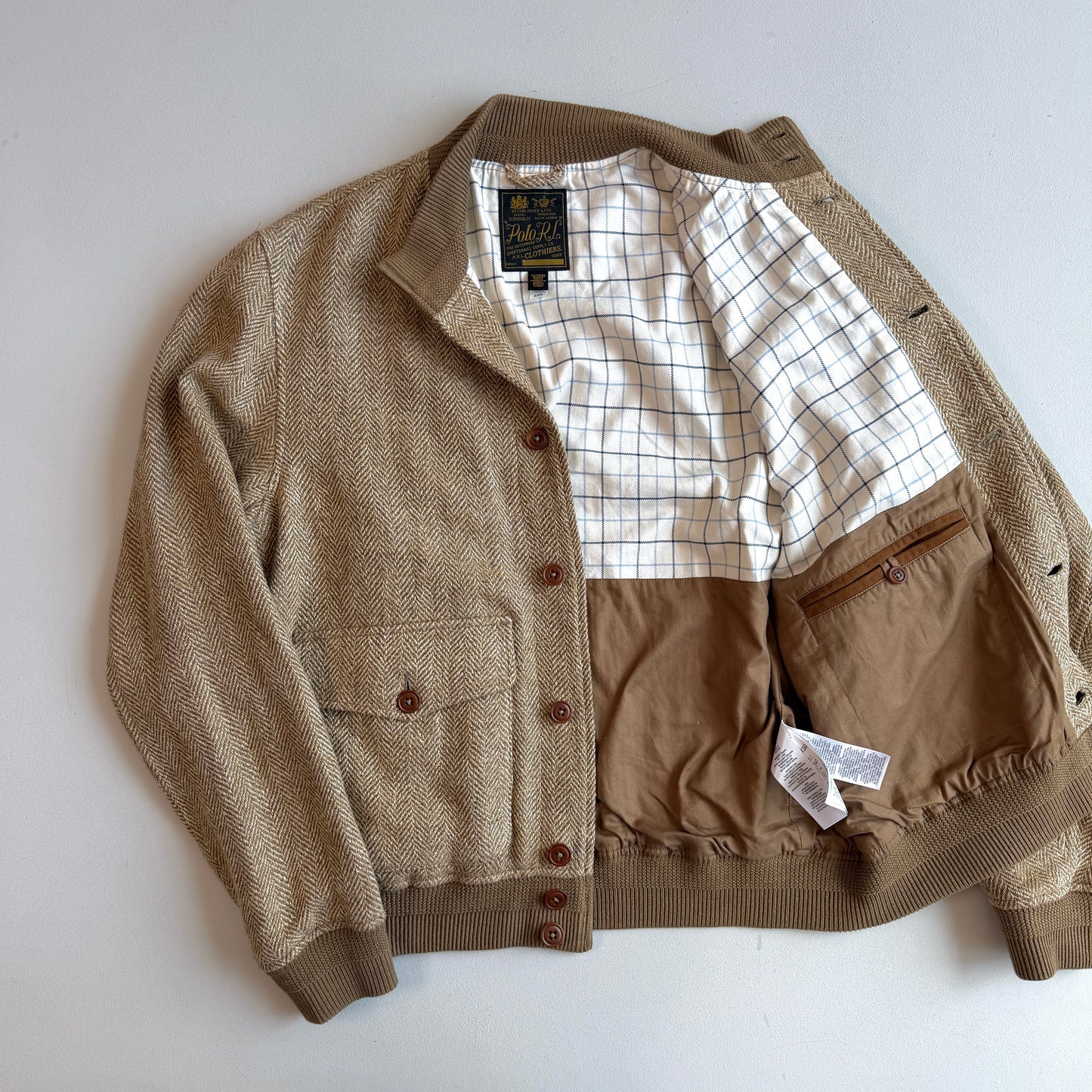 Polo Ralph Lauren (XL) Linen/Silk/Wool Tweed Beige Bomber-Style Jacket