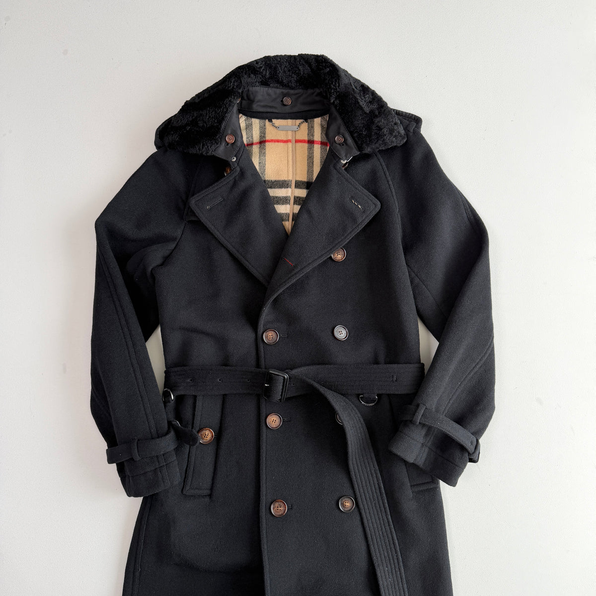 Burberry (50IT) 100% Wool Fleece Collar Double Breast Belted Trench Coat
