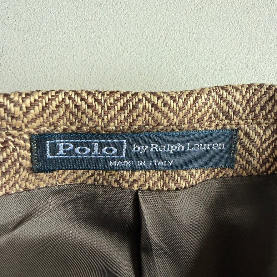 Polo Ralph Lauren (42L) Brown 100% Flax Tweed Herringbone Sport Coat