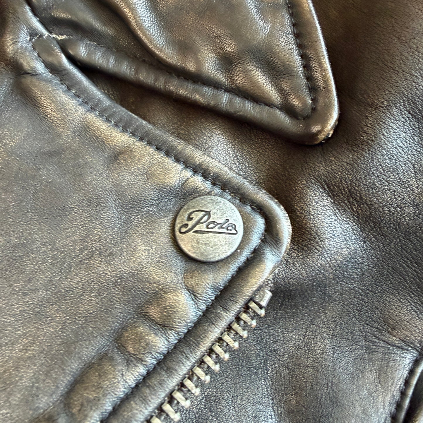 MINT! Polo Ralph Lauren (L) Bronze Leather Horizontal Zip Motorcycle Jacket