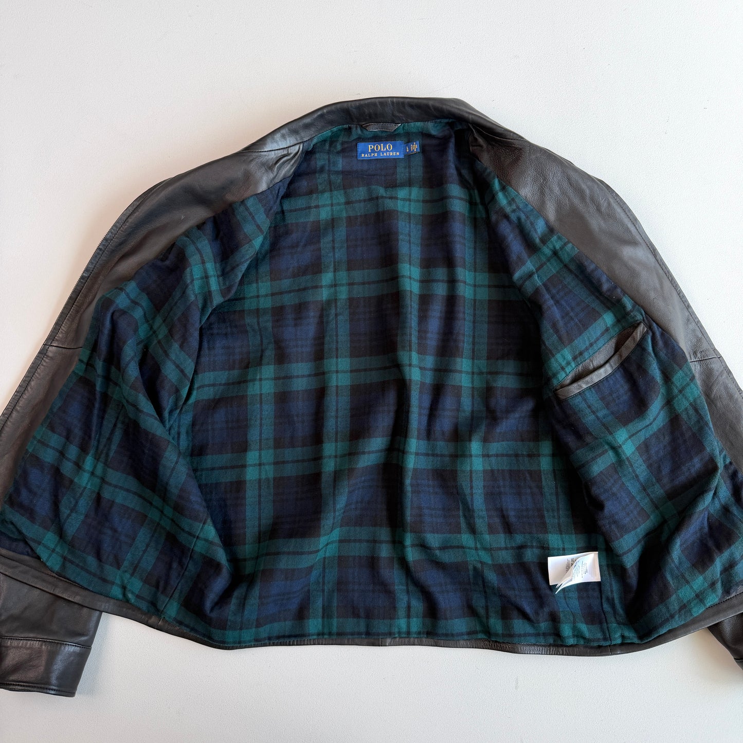 Polo Ralph Lauren (L) Black Glove Soft Leather Plaid Lined Jacket