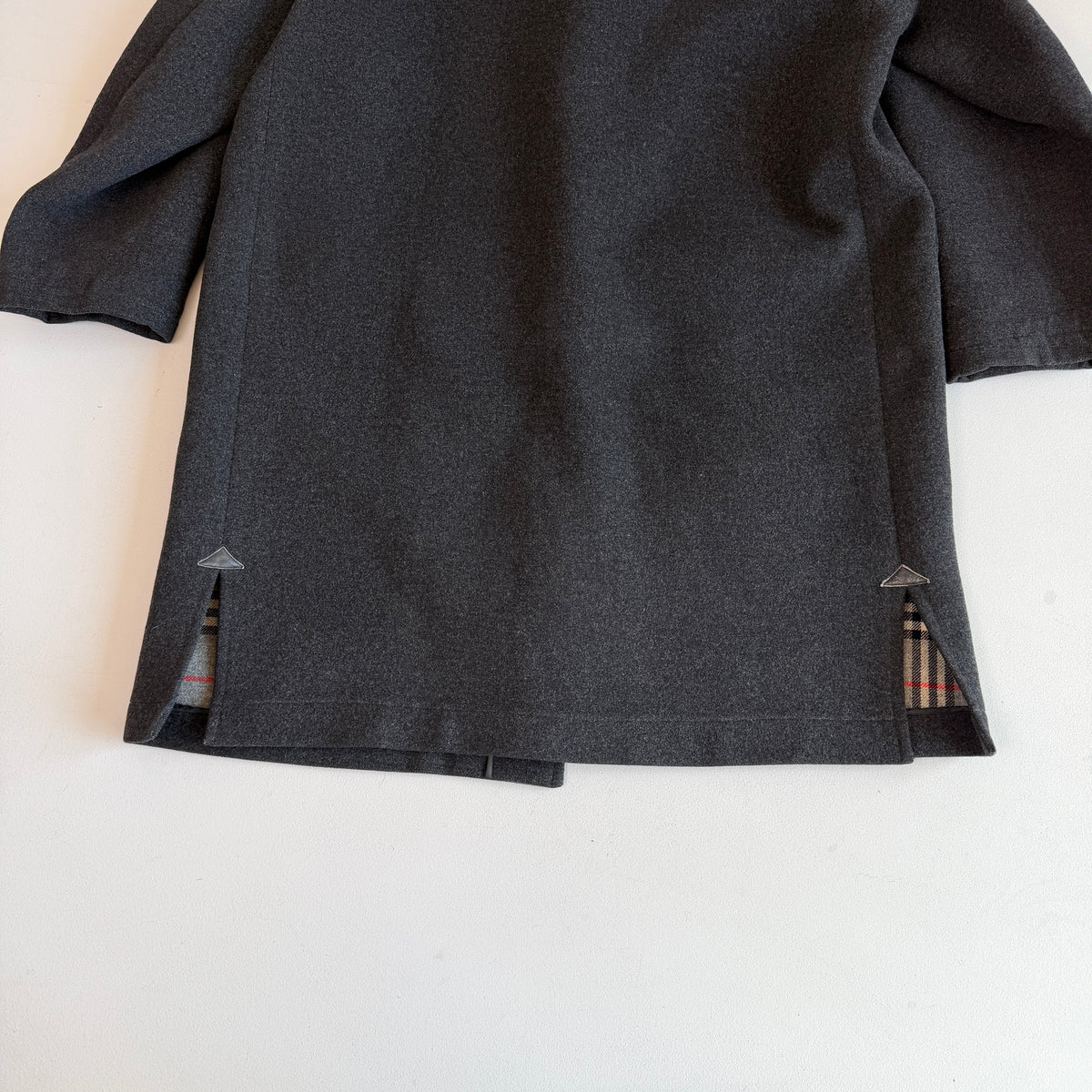 VNTG Burberry (50 /52) Gray Wool/Cashmere Leather Trim Duffle Coat
