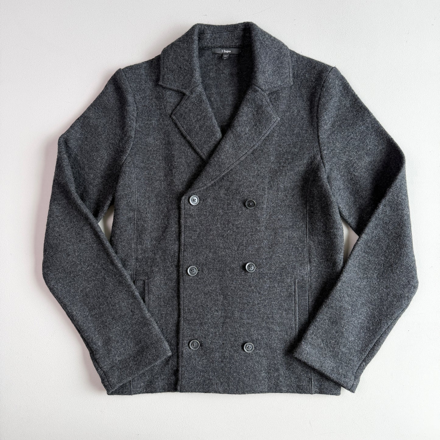 Z Zegna (M) 100% Wool Double Breast Gray Sweater Jacket