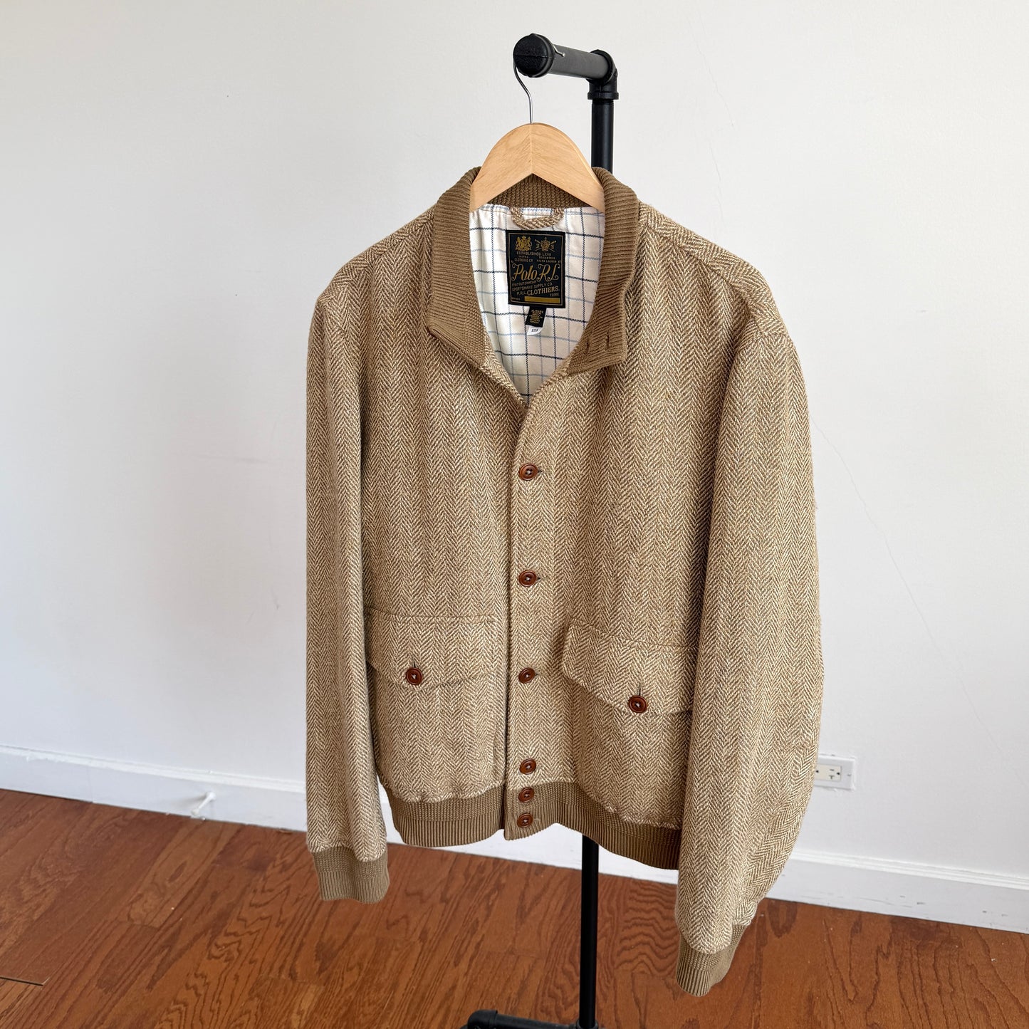 Polo Ralph Lauren (XL) Linen/Silk/Wool Tweed Beige Bomber-Style Jacket
