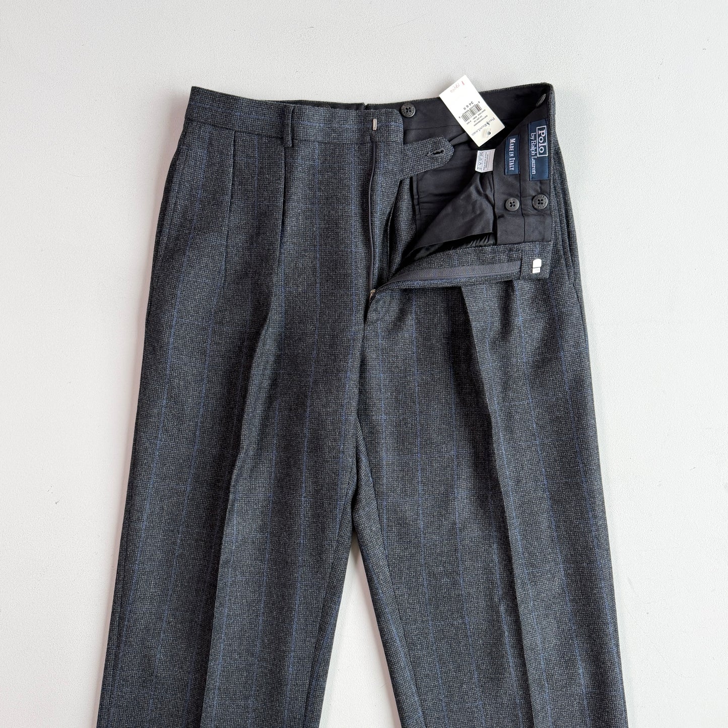 NWT VNTG Polo Ralph Lauren (34W) Wool Pleated Blue-Overcheck Trouser Pants