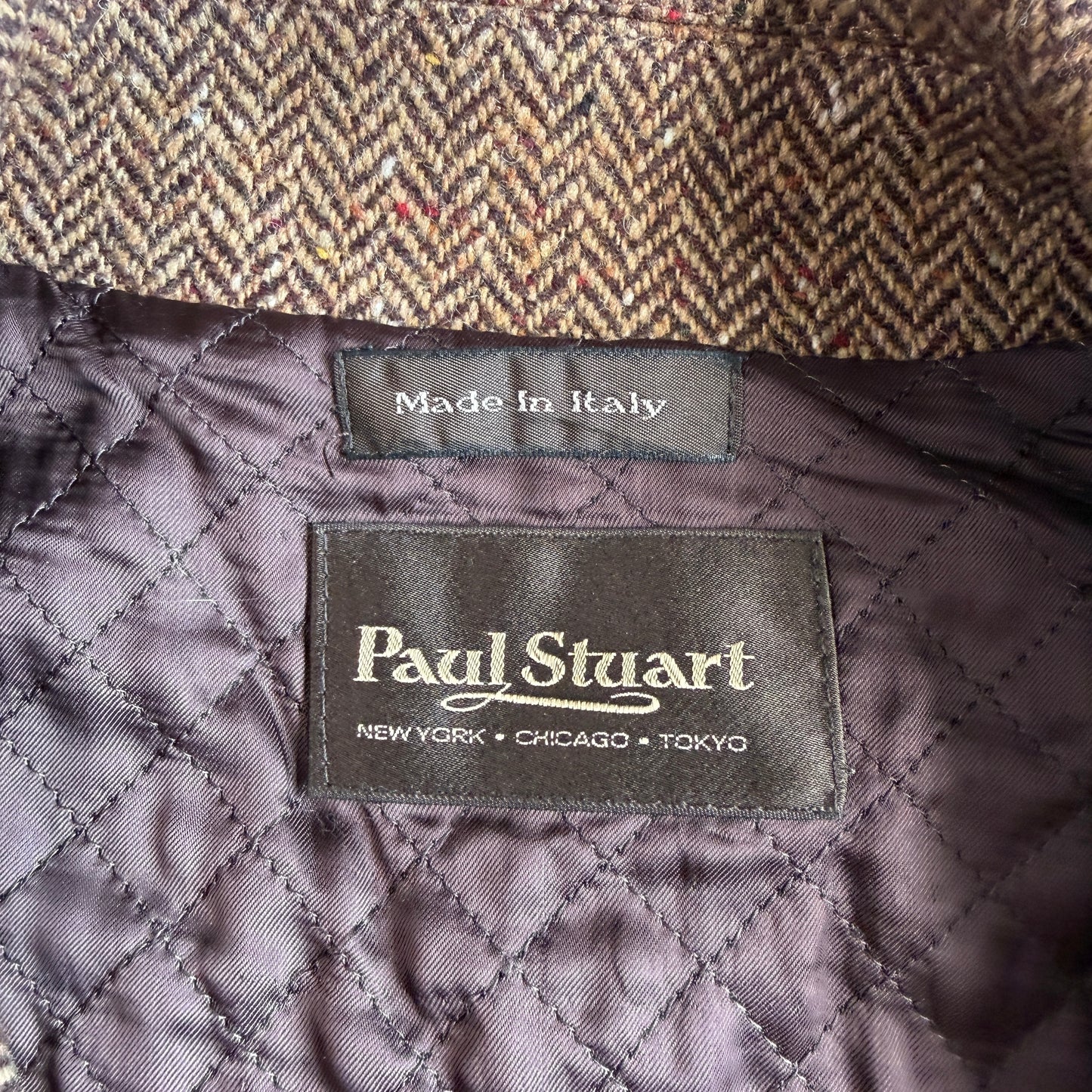 VNTG Paul Stuart (54) Tweed Wool Belted Balmacaan Norfolk-Style Field Coat